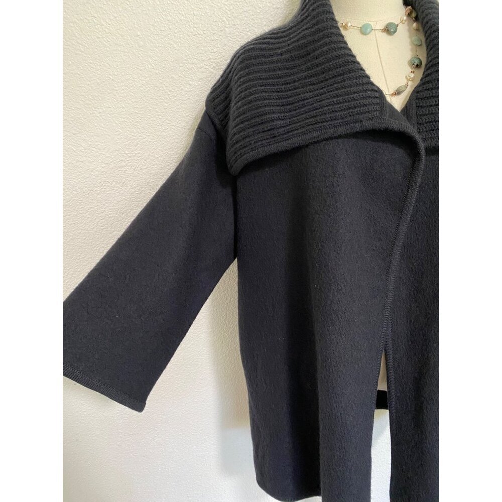 Vince Black Wool Ribbed Collar Open Front Poncho Coat Small Quiet Luxury - Picture 4 of 13